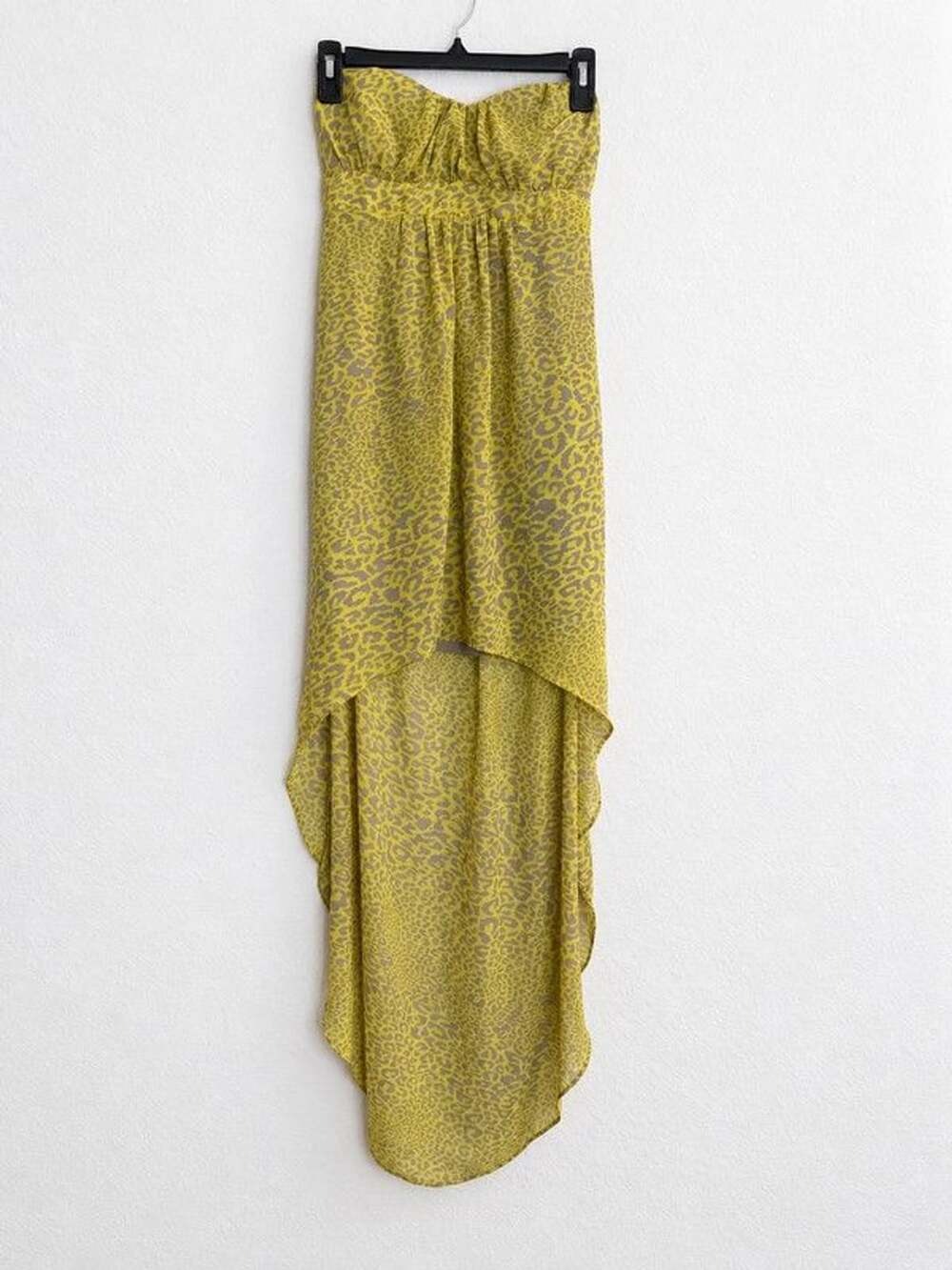Jessica Simpson Yellow Gray Leopard Print Strapless High Low Dress Sz S